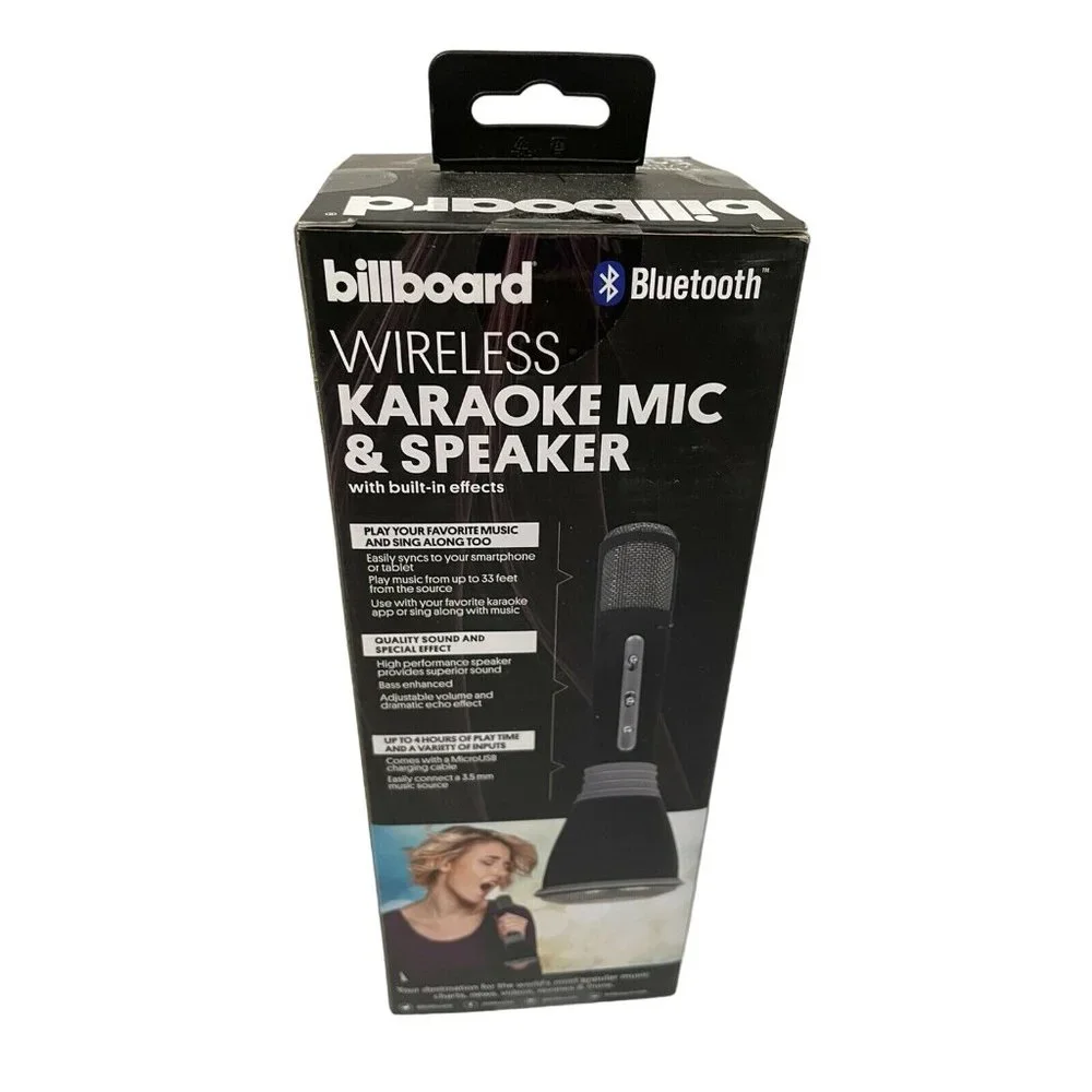 Billboard Wireless Karaoke Mic & Speaker Unisex OS Black Bluetooth BB567 Echo
